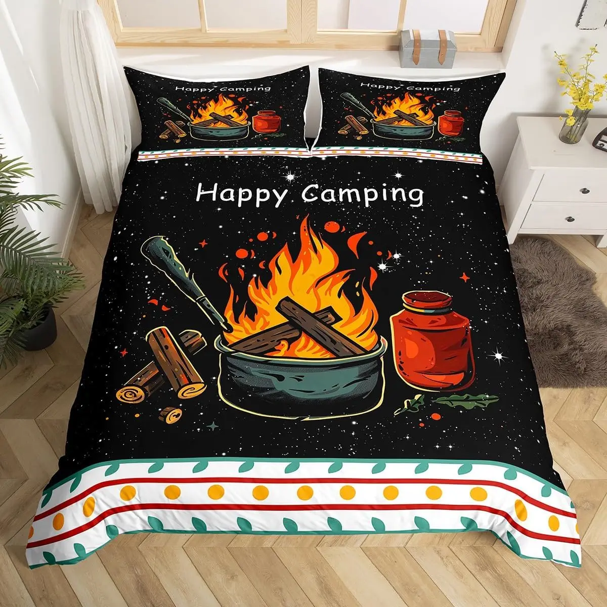 Camping Duvet Cover Set Full King Size Cartoon RV Camping Car Bedding Set Camper Accessories for Travel Trailers Comforter Cover