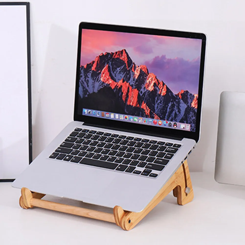 1Pcs Wooden Laptop Stand Height Adjustable Ergonomic Monitor Riser with Hollow Heat Dissipation Design for Notebook Computer