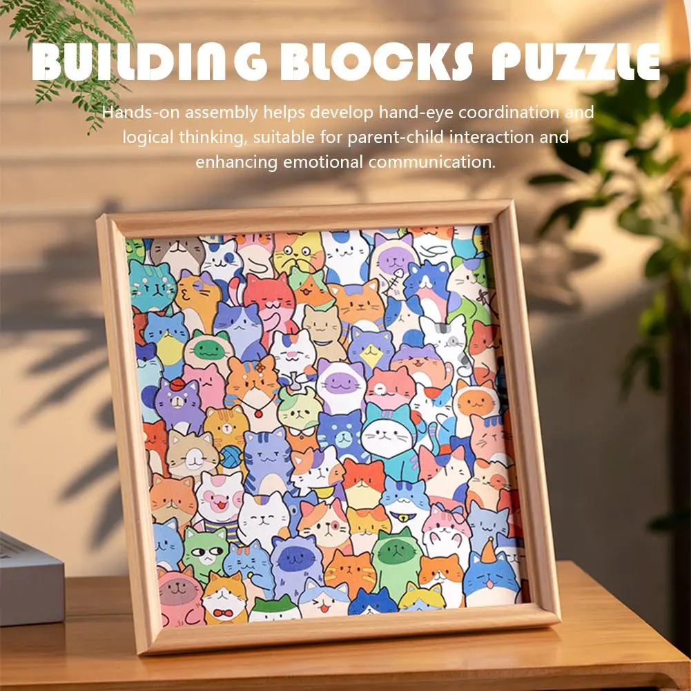 Cartoon Cute Kitten Wooden Puzzles Toys Hand-painted DIY Assembly Toy Puzzle Art Frame Cut Cat Pieces Cat Puzzle Ornaments
