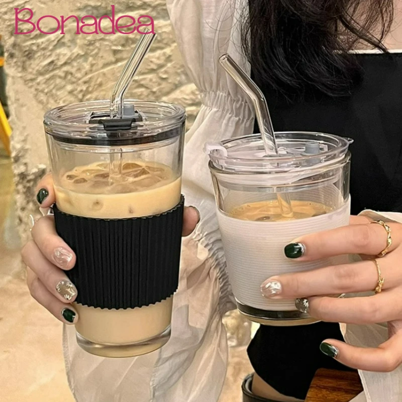 

Simple Straw Glasses Cup Coffee Cup With Lid Milk Glass Straw Cups Juice Glass Cup Mugs Of Coffee To Go Travel Glass Cups