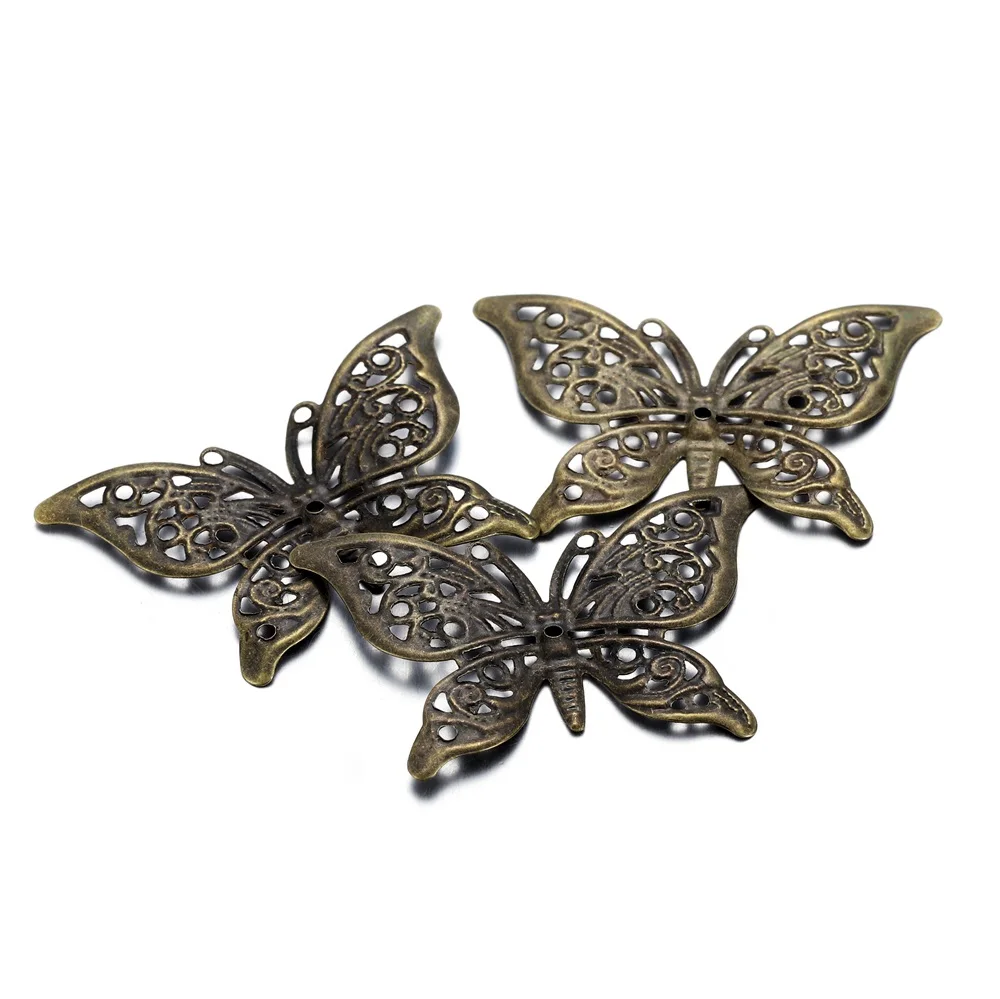 30Pcs/Pack Copper Butterfly Filigree Wraps Pendant Small Charms Necklace Earring Connectors For DIY Jewelry Making Accessories