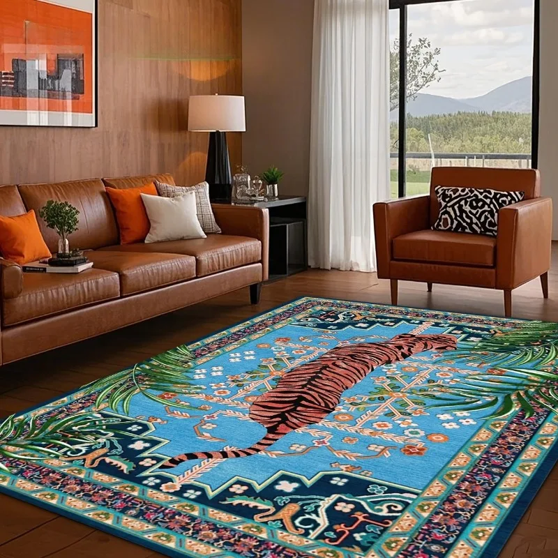 

Vibrant Tiger & Floral Area Mat Non-Slip, Polyester Indoor Mat for Living Room, Bedroom, Office Decor Floor Mat, Large Area Rug