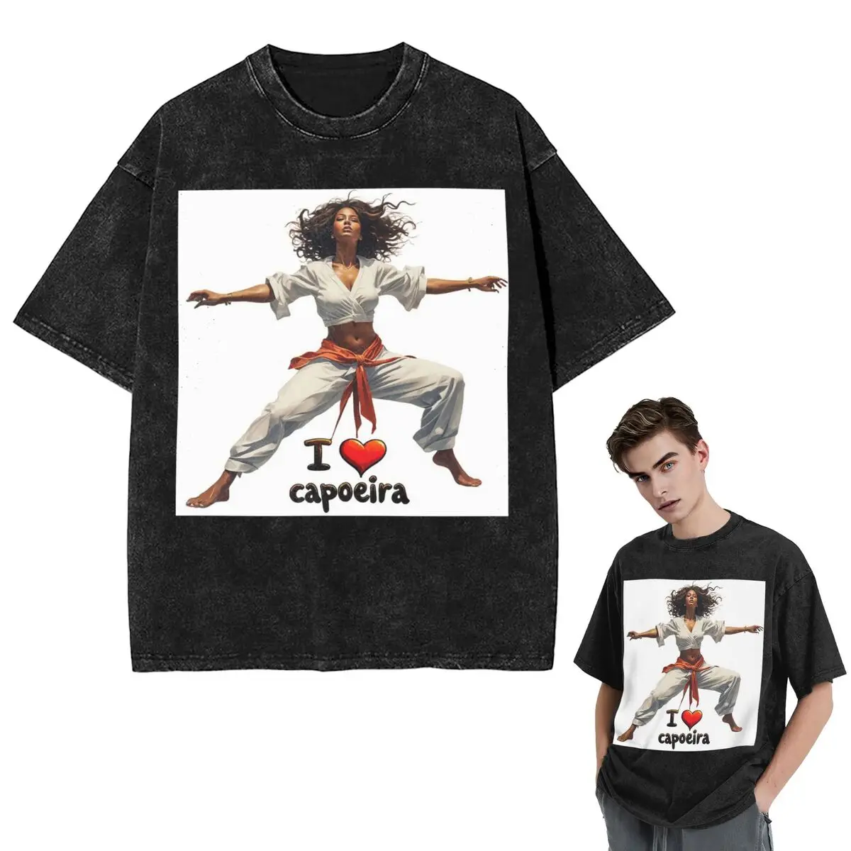 Streetwear camisetas dinâmicas capoeira arte eu amo capoeira design lavado t camisa de manga curta hip hop camisetas topos