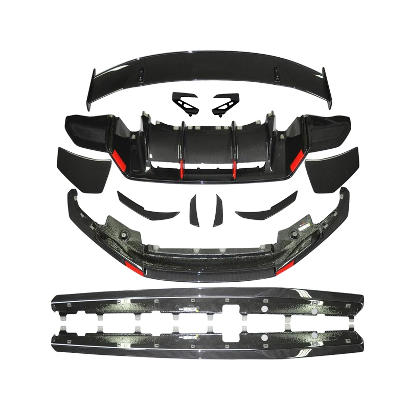 Kit de carrocería de carbono seco estilo rendimiento parachoques delantero labio Canards falda lateral parachoques trasero alerón trasero para Audi R8 2016-2020