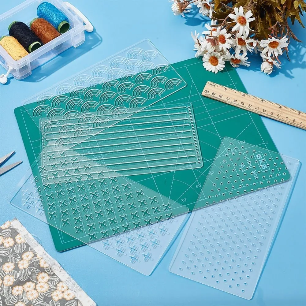 4 قطعة استنسل ساشيكو أكريليك شفاف 3.94x7.87 بوصة نمط التطريز قالب أداة تطريز أكريليك أدوات استنسل اللحف