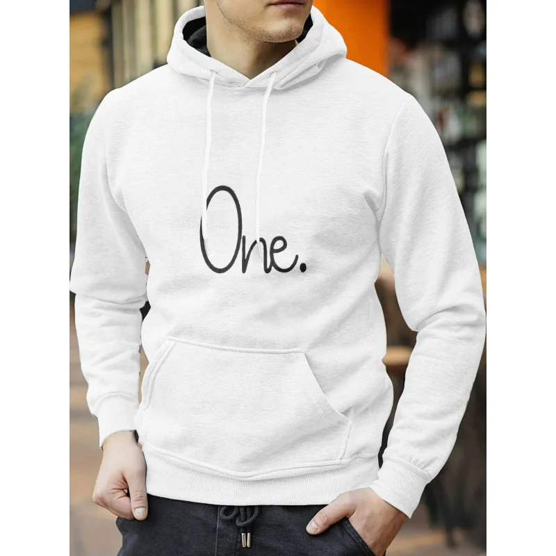 هوديي رجالي أبيض مطبوع واحد. ملابس كاجوال من القطن عالي الجودة للارتداء اليومي وأسلوب الشارع #1