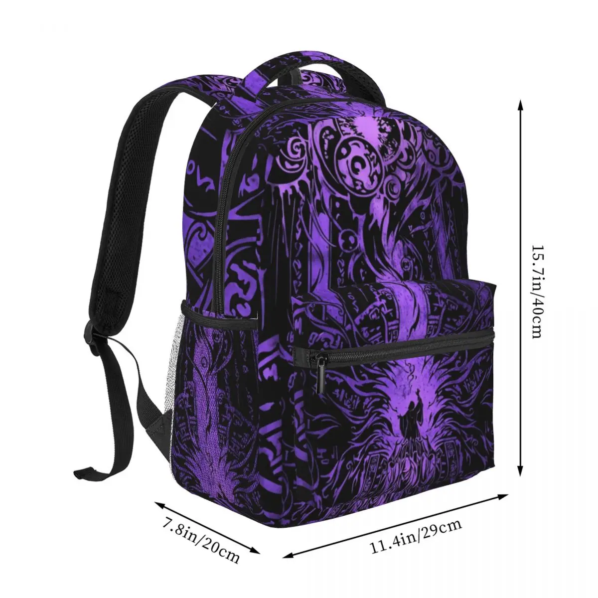 Dark Punk Printed Backpack Center Figure Portal Mystical Fantasy Purple Neon Violet Black Daypack for School Daily Birthday Gift