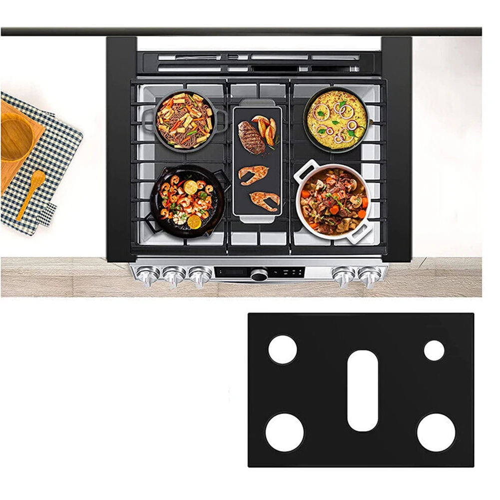 Anti-oil Mat Sticker 5-Hole Cooktop Mat Black Silver Cooktop Protective Cover 0.2mm Thick High Temperature Resistant Oil Pad