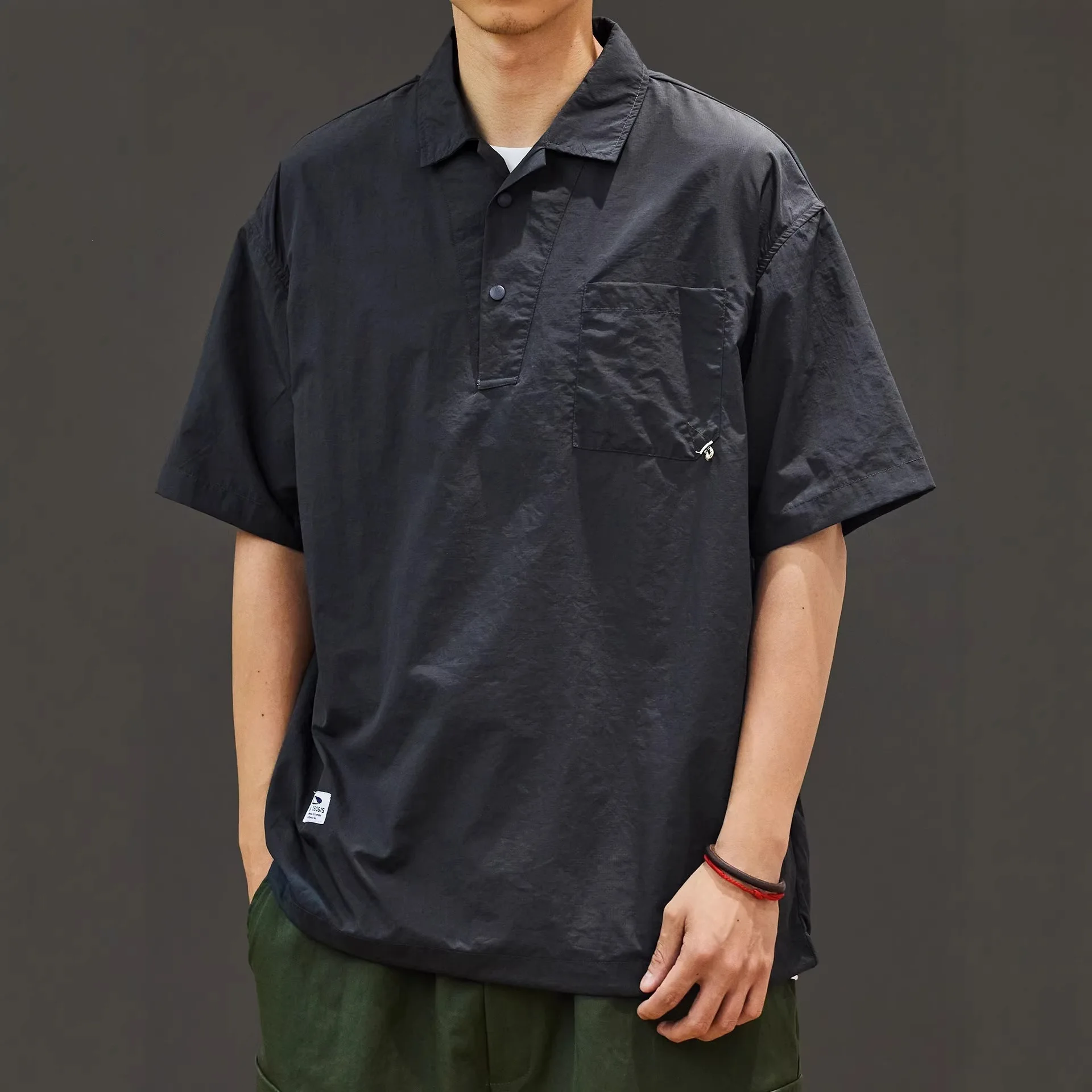 Vintage Pocket Functional Wind Short-sleeved POLO Shirt Men's Trend Loose Hem Drawstring 2026 Summer T-shirt