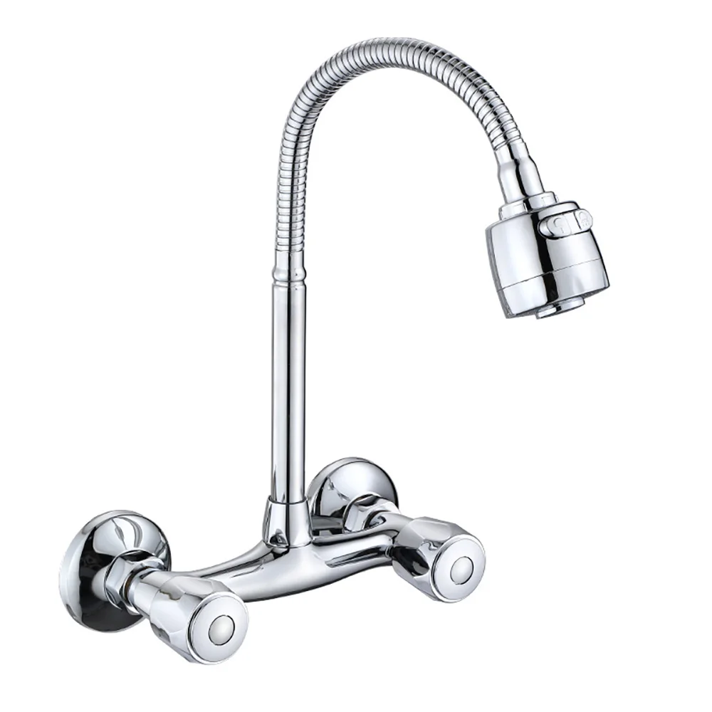 Tianview Brass body in-wall kitchen faucet hot and cold vegetable basin sink laundry pool chrome-plated 360° outlet faucet