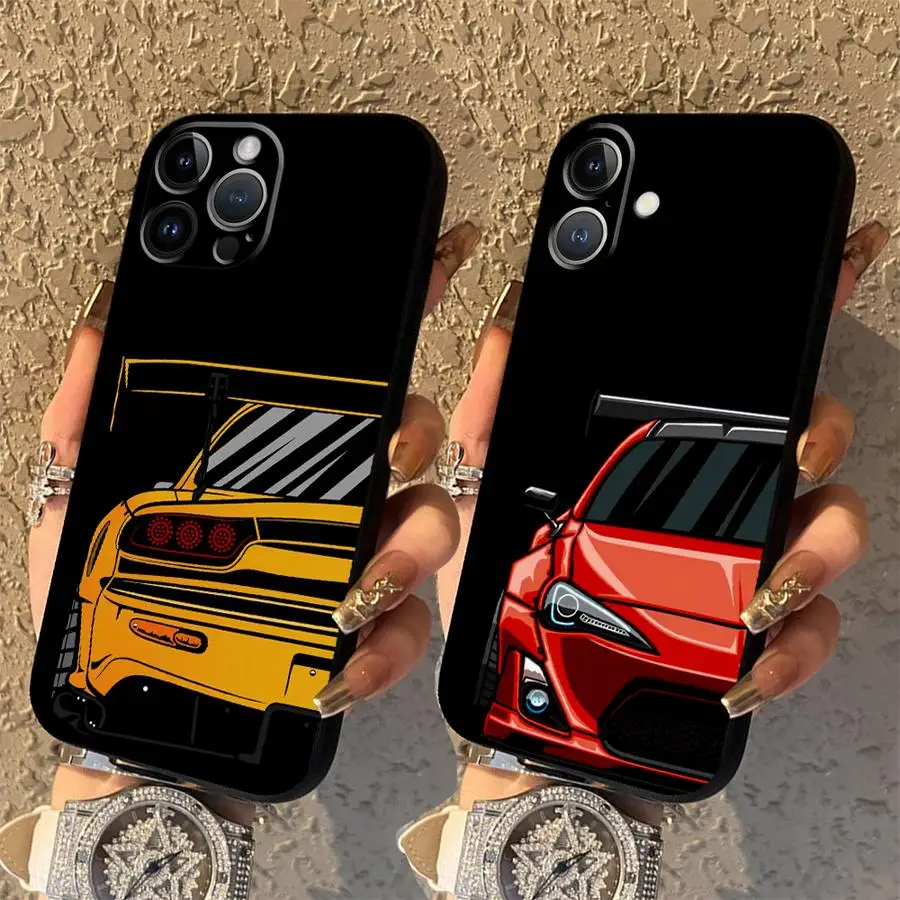

Чехол для iPhone XR 15 16 14 Plus 7 8 XS Max 13 12 11 17 Pro Max 17Air Черный мягкий чехол для телефона JDM Sport Car