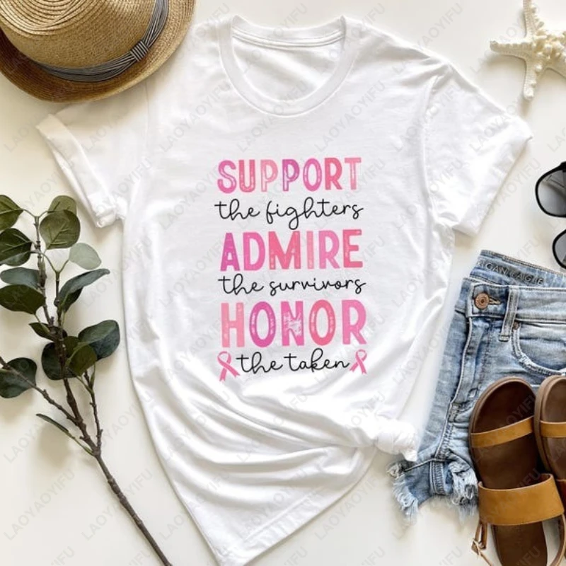 Support The Fighters Admire Survivors Honor Cute Cotton Tshirt Taken Pink Ribbon Breast Cancer Men Women Tees Simple Casual Tops