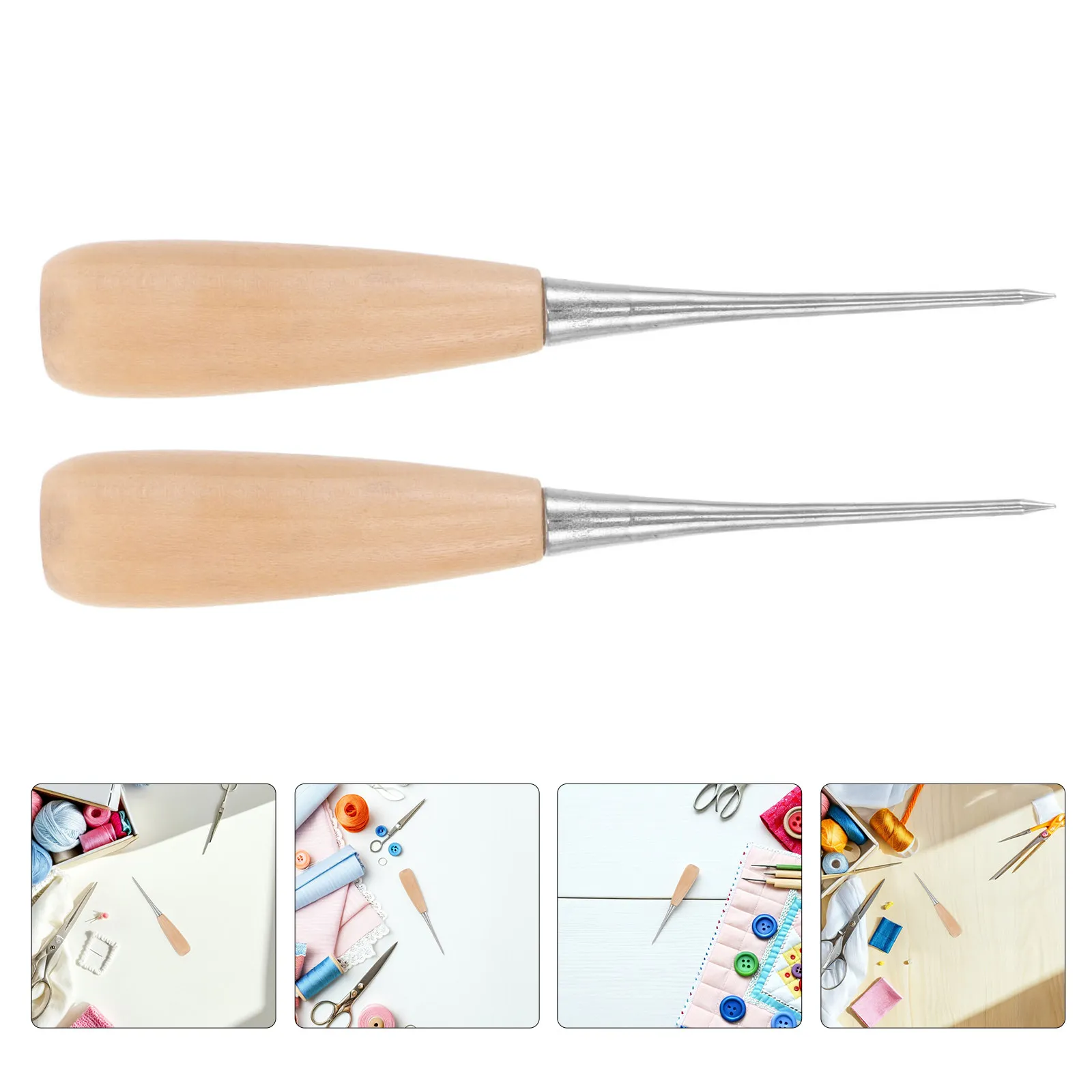 4Pcs Wooden Punch Awl Set Gourd Shape Awl Tool Handle Scratch Stitching Jewelry Making Book Binding Cloth