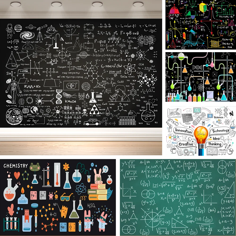 Dewprint Science Lab Chalkboard Backdrop Math Formula Chemistry Beaker Physics Student Birthday Party Banner Decor Supplies