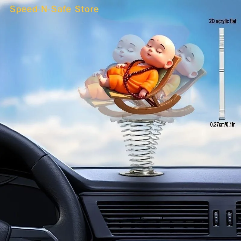 Cute Spring Wobble Little Monk Car Ornament Adorable Dashboard Decoration Mini Creative Decor Gift for Drivers Friends