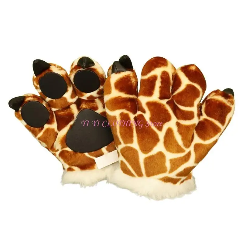 N5KF – gants en peluche patte girafe, 1 paire, jouets en peluche, animaux pelucheux, rembourrés, chauffe-mains, Costume 1