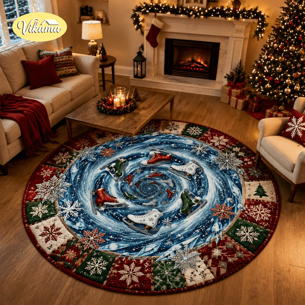 VIKAMA Christmas Decor Carpet 3D Visual Flat Pattern Round Bedroom/Living Room Sofa Coffee Table Rug Durable And Easy To Clean