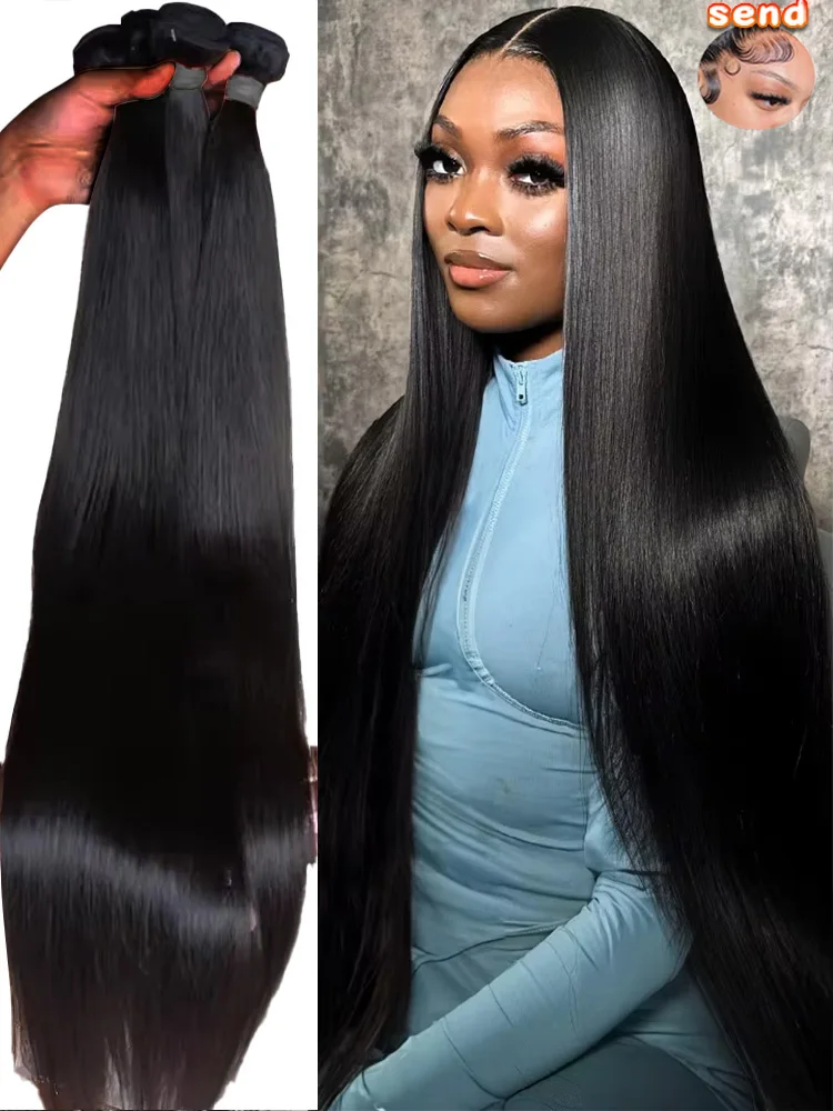 

40 50 дюймов 16A Прямые пучки человеческих волос Черные 3 4 Пучки 100% Remy Необработанные девственные необработанные пучки человеческих волос Наращивание