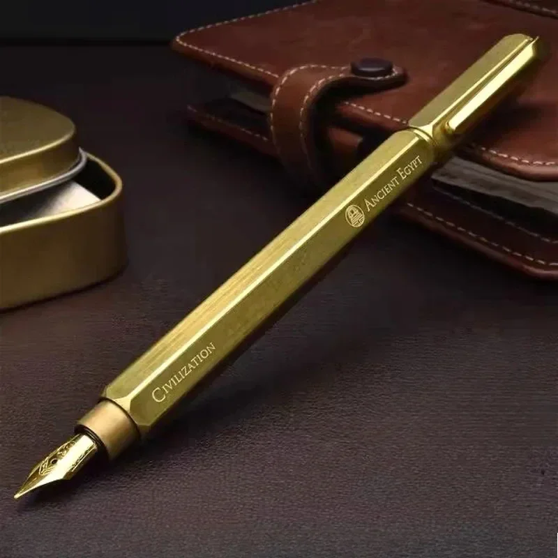 New New Iwi Vintage Handmade Brass Fountain Pen F 0.5mm Nib Germany Bock Gold Plated Nib Egypt Calligraphy Practice Office Ink P view 2