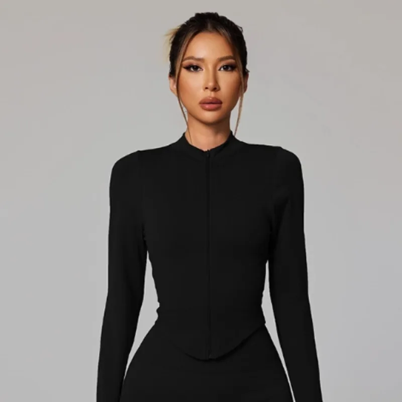 

New Zip-Front Cardigan Yoga Top for Women Long-Sleeved Quick-Dry Outdoor Running Shirt Training Sports Fitness Stretch Tights