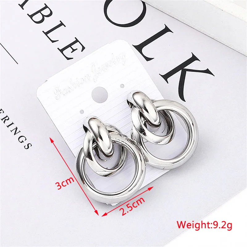 Exaggerated Twisted Dangle Earrings for Women Gold Color Metal Drop Earrings Heavy Multi Circles Earrings pendientes mujer