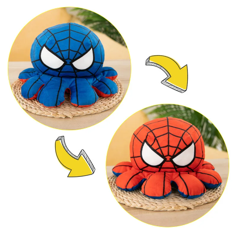 Double Sided Flip Octopus Plush Toy Anime Super Hero Spiderman Captain America Hulk Iron Man Kids Present 20cm