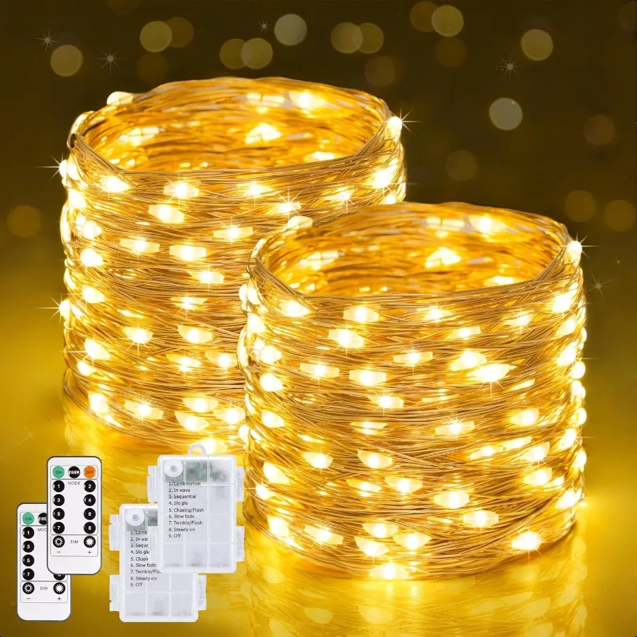 

2 Pack Fairy Lights Battery Operated with Remote Total 400 LED 132ft Battery Powered String Lights Twinkle Fairy Lights for Bed