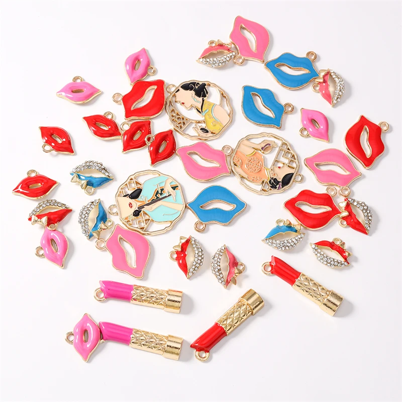 Duarte 20 Stück/Set Niedliche Emaille-Make-up-Anhänger in Form von roten Lippenstiften für Schmuckherstellung, Ohrringe, Halsketten, DIY-Bastelzubehör – Detail 3