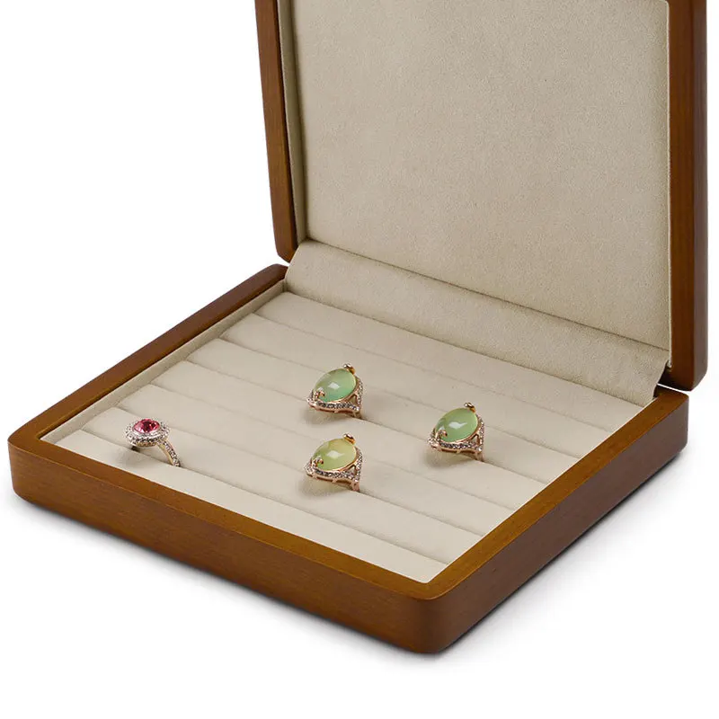 Solid Wood Jewelry Box Ring Earring Display Props Microfiber Leather Storage Organizer