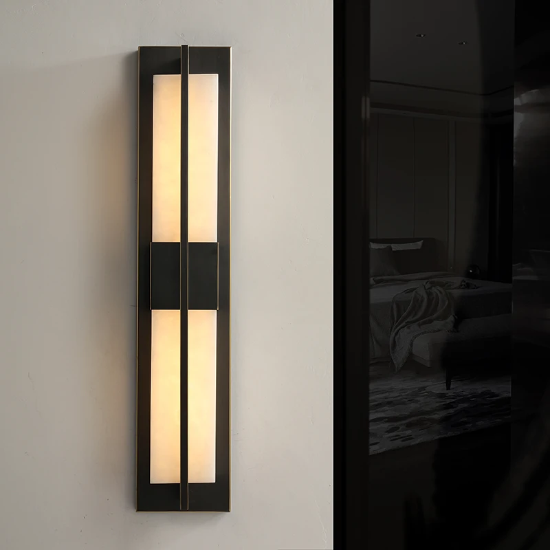 Full Copper Spanish Imported Marble Strip LED Wall Lamp Living Room Background Wall Lamp Corridor Staircase Study Room Bedroom