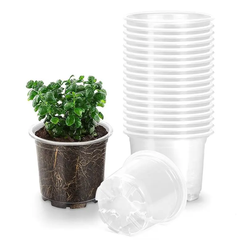 New 20-Pack Nursery Pots Transparent PP For Plants: Seedling Pots With Drainage Holes