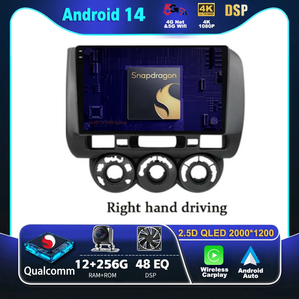 

Android 14 Car Radio For Honda Fit Jazz City 2002 2003 2004 - 2007 Player Multimedia GPS Navigation Stereo CarPlay Auto Video BT