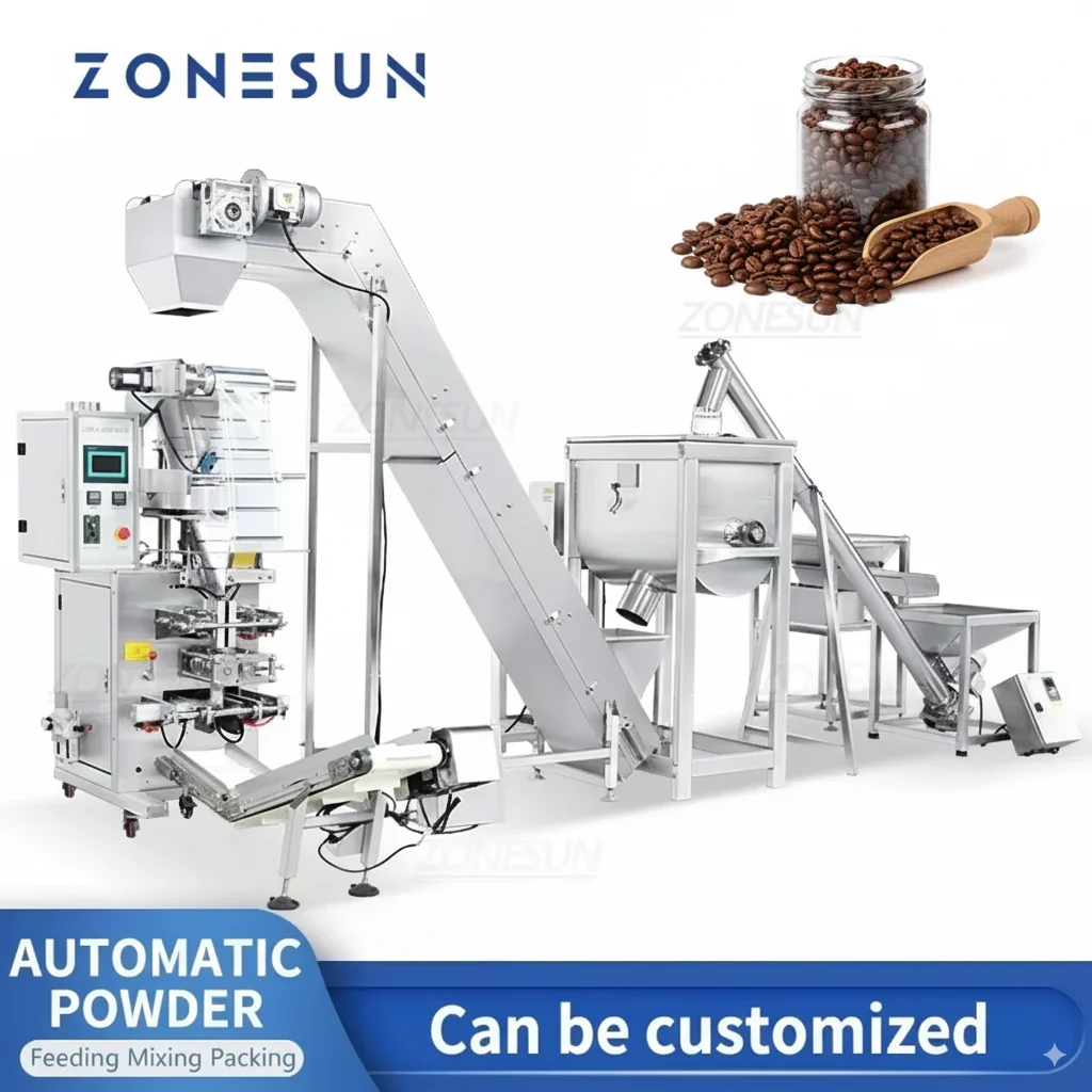 ZONESUN Linea di produzione automatica di polveri Confezionatrice per granuli Farina secca Grano Ponch Attrezzatura per sigillare ZS-FAL180X6