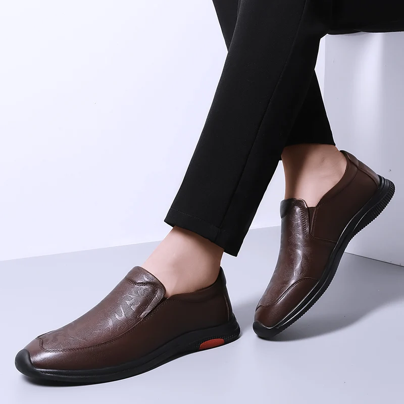 Luxury Brand Business Low Cut Shoes Classic Brown Leather Shoes New Men Low Heel Loafers Comfortable Breathable Wedding Shoes