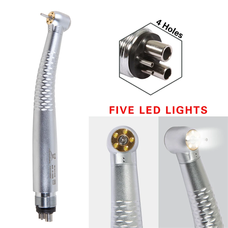 Dental High Speed 5 LED e-generator światłowodowy wkład turbiny powietrza wirnik rozpylacze wody rękojeść 4 Hole stomatologia narzędzia