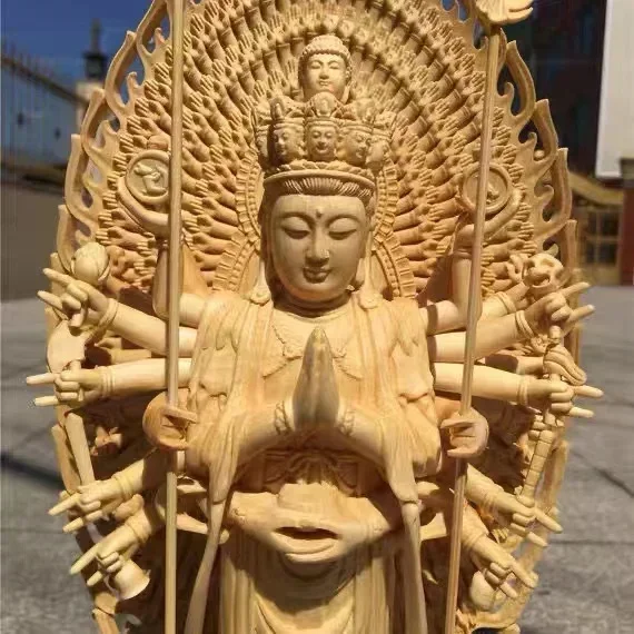 High Quality Solid Wood Thousand-Hand Guanyin Carved Buddha Statue Sculpture Statue