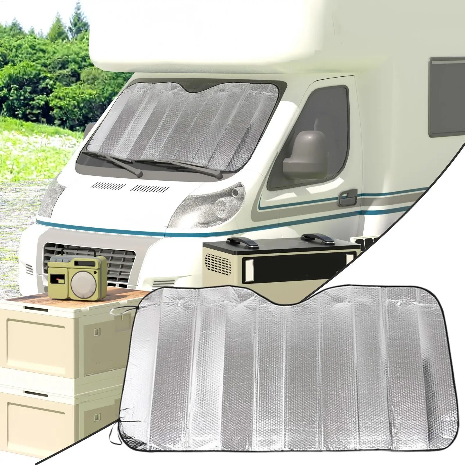 Upgrade Windshield Sun Shade 220x 70cm Reflective Semi Truck Window Shades Foldable RV Windshield Sunshade for Truck RV Van - view 4