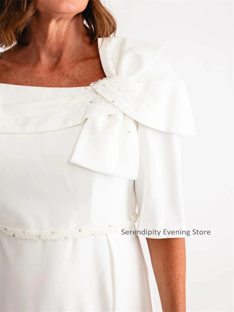 Elegant Bow Mother of the Bride Dresses for Women Pearls Midi Evening Gowns for Cocktail Party 2025 A Line Formal Dress