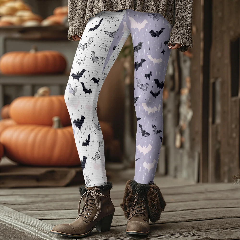 المرأة طماق الشتاء السميكة مع طباعة الخفافيش هالوين القوطي الشرير نمط الجوارب الحرارية روك شارع نمط السراويل الموضة حجم كبير