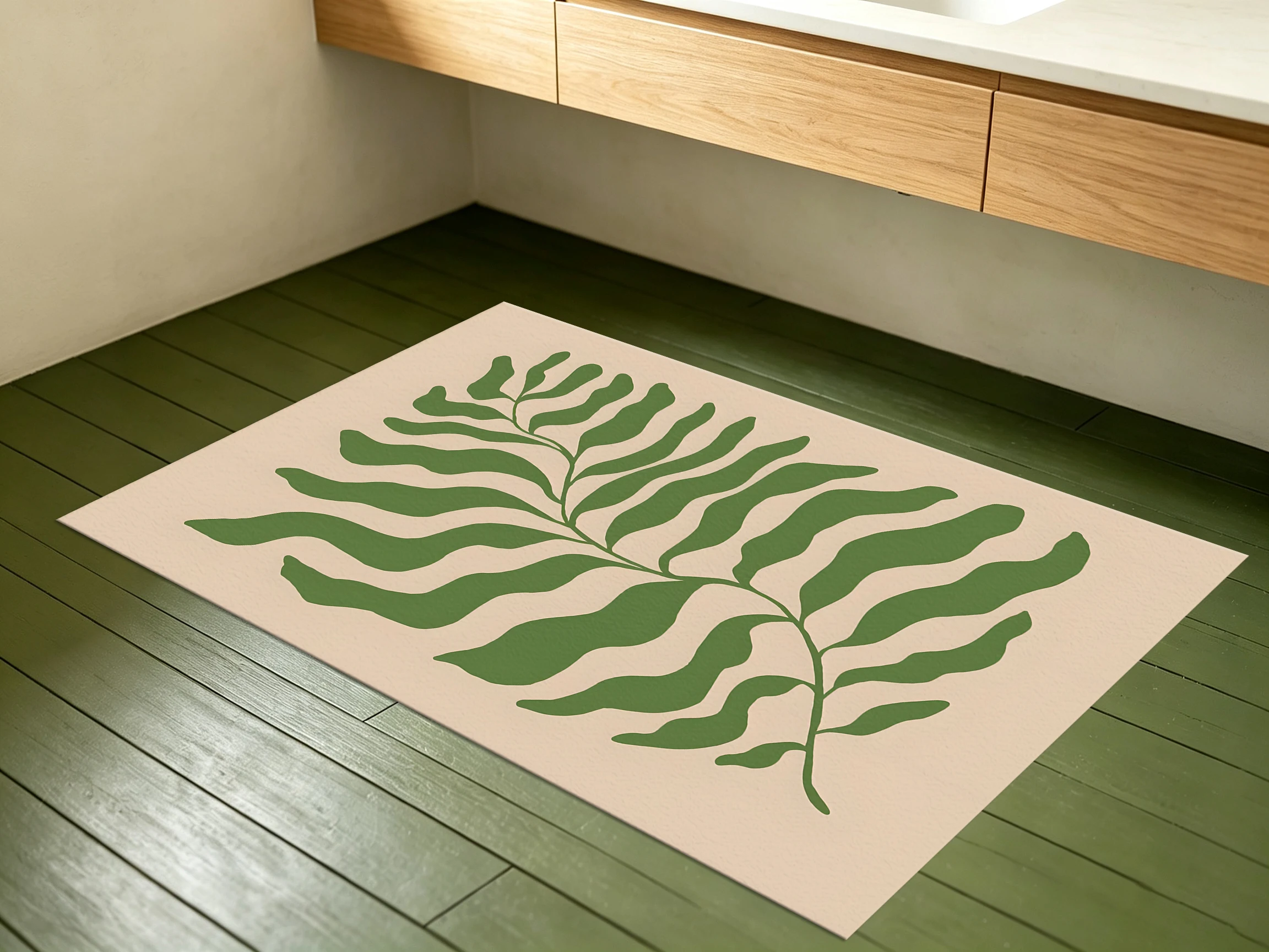 2D Large Carpet Simple Green Fern Leaf Soothing Nordic Style for Living Room Bedroom Bedside