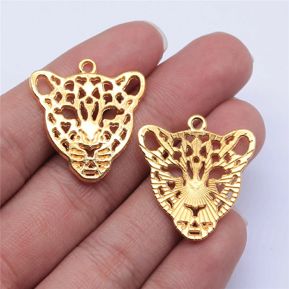 WYSIWYG 5pcs Charms Hollow Leopard Head 28x26mm Antique Making Pendant Fit Vintage Tibetan Bronze Silver Color Handmade Jewelry