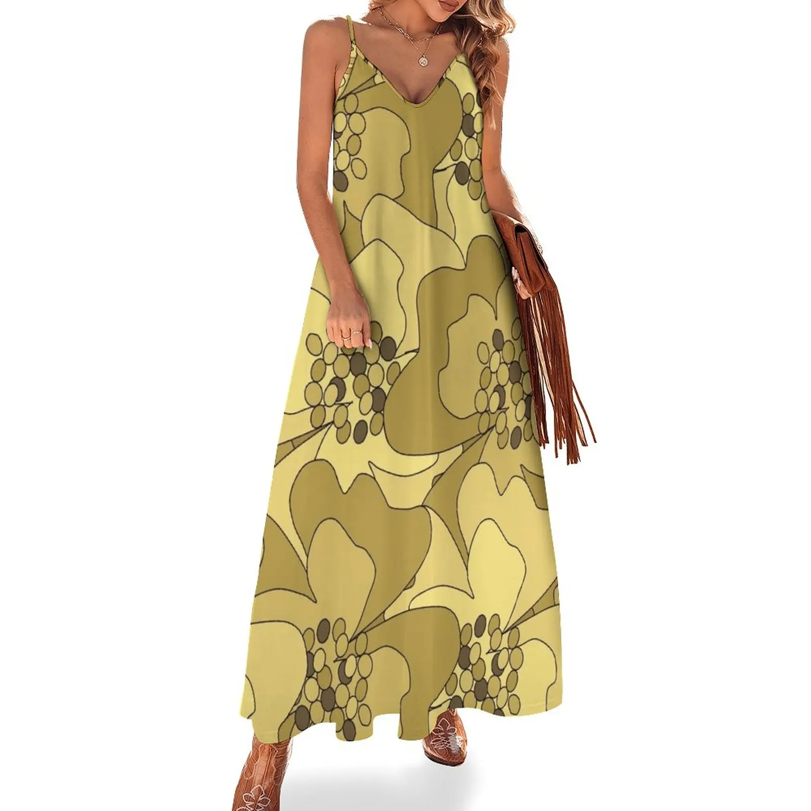 

Vanilla Ochre Passion Flowers Sleeveless Dress beach outfits for women women's evening dress 2024 long dress women summer