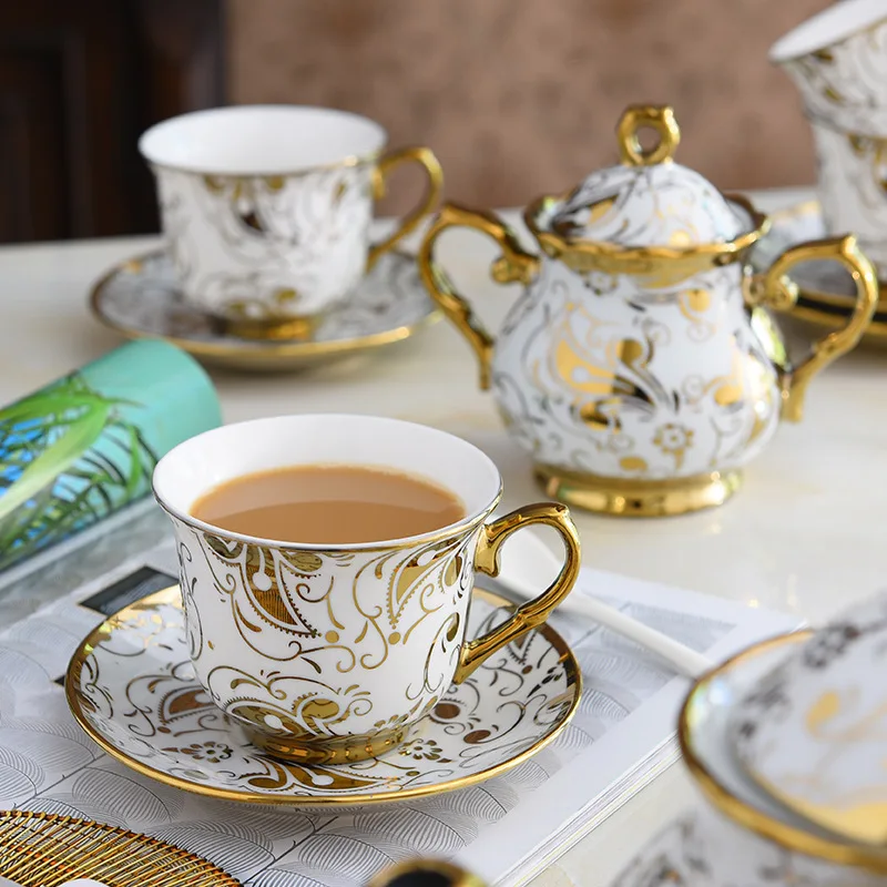 Luxury traditional retro complete flower tea set home European ceramic tea cup portable high temperature