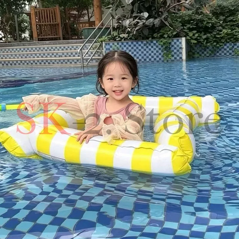 Inflatable 4-Tube Floating Lounger – Foldable Backrest Water Bed for Outdoor Pool & Beach Relaxation