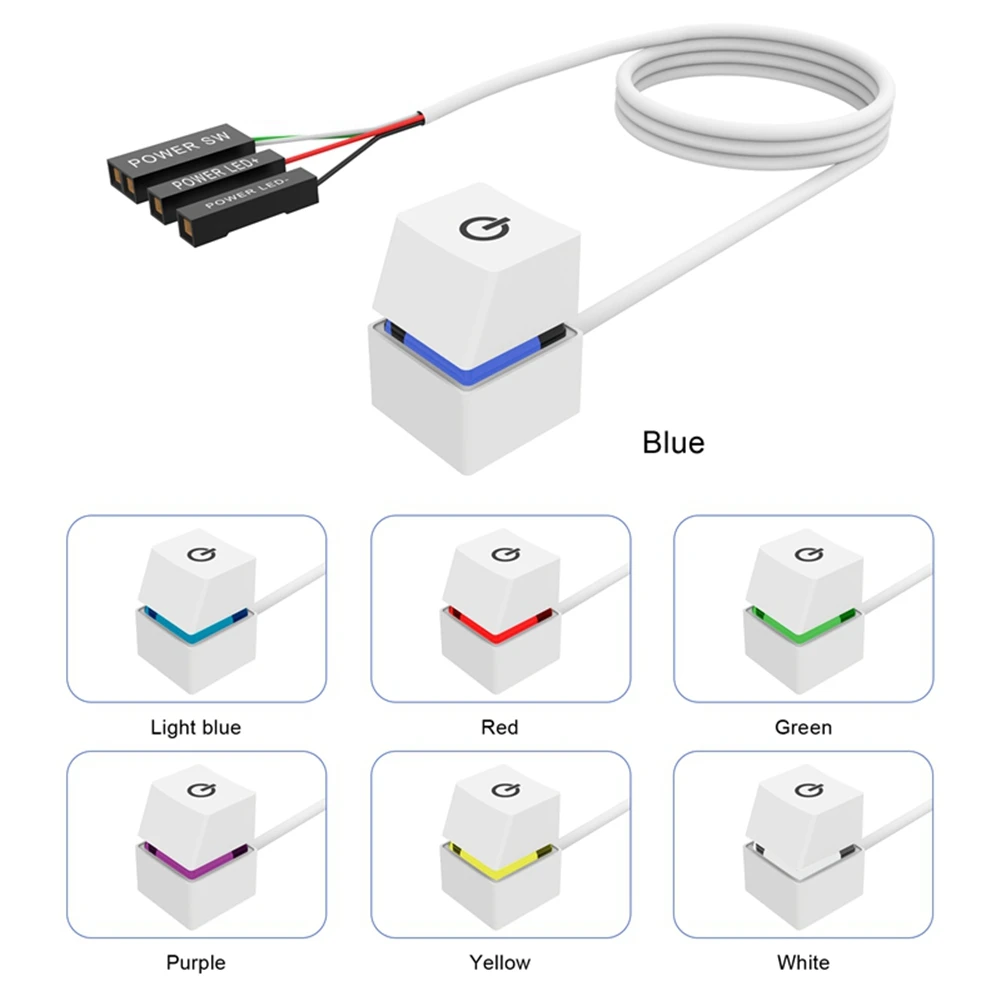 2M Portable LED Lights Computer Desktop Switch PC External Start Power On/Off Button Extension Cable, RGB Light