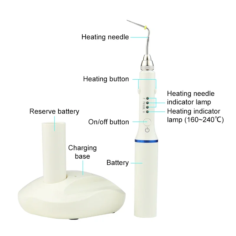 VVDental Wurzelkanal-Abfüllmaschine mit 4 Spitzen und 2 Batterien, kabelloses Guttapercha-Obturationssystem, beheizter Endo-Stift