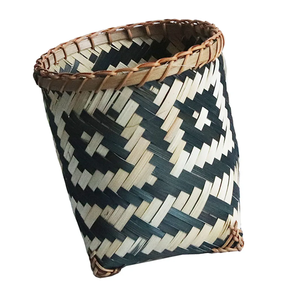 

Waste Basket for Bathroom Bamboo Trash Can Retro Decor Bedroom Outdoor Wicker Woven Garbage