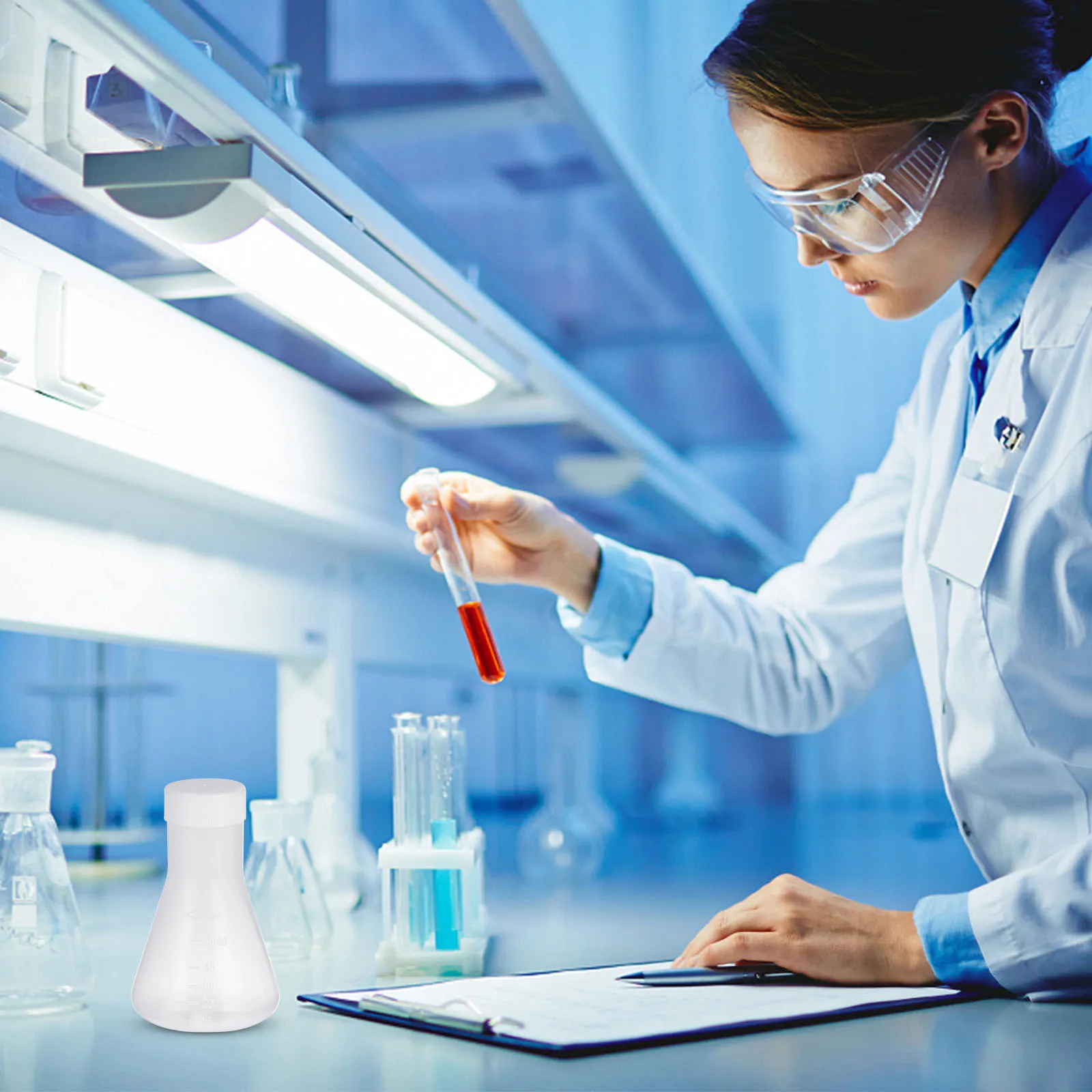 

5 pcs Conical With Cover Plastic Laboratory Equipment Transparent Science Flask Solid Base Experiment Chemical Erlenmeyer Flask