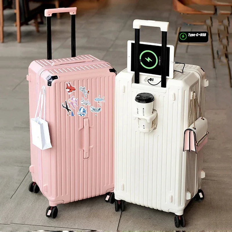 Large Capacity Travel Case 20 24 26 28 inch Universal Wheel Luggage Double Combination Lock With Cup Holder Fashion Suitcase