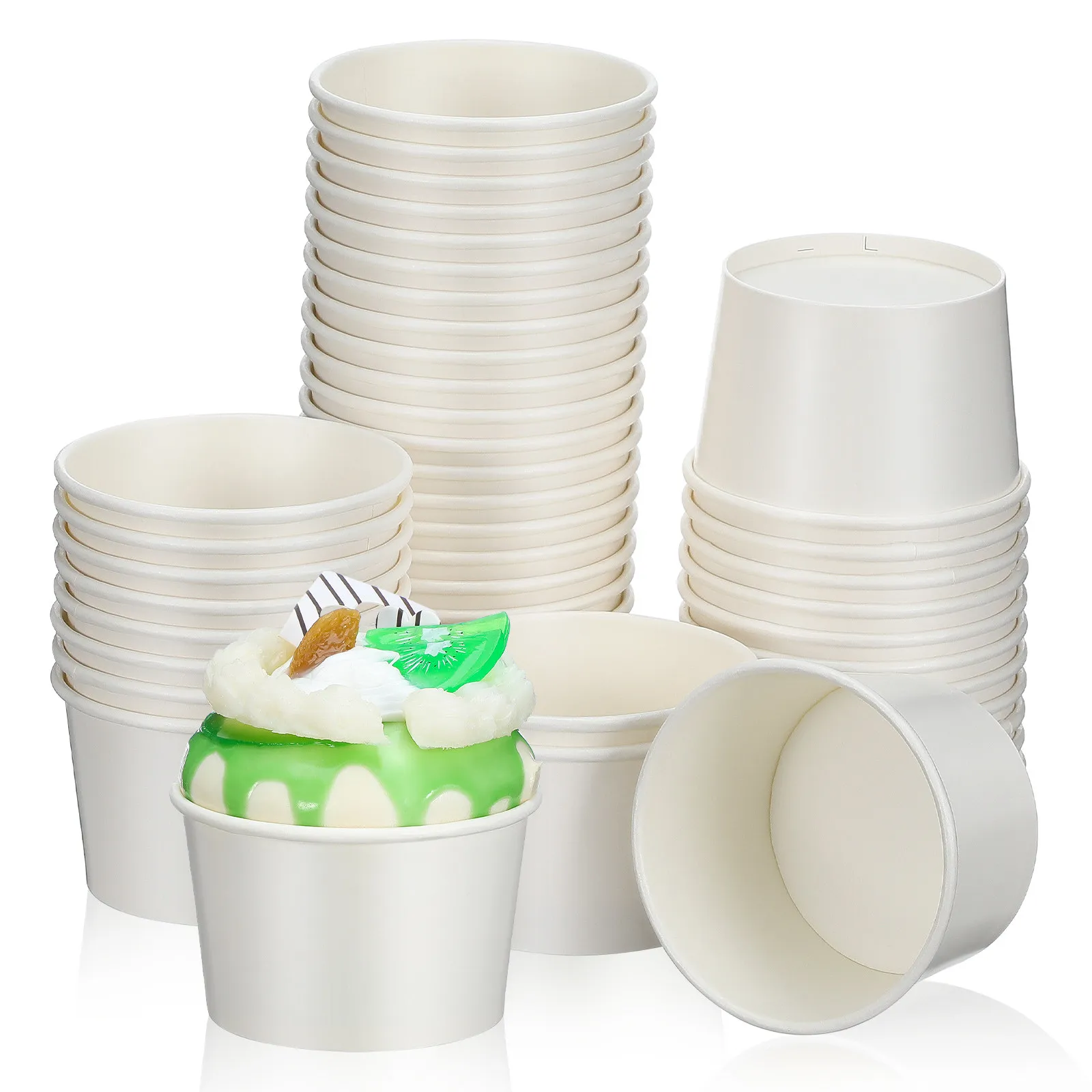 

100 Pcs White Greaseproof Paper Cups Food Disposable Bowls For Serving Ice Cream Chocolate Mousse Pudding Baked Goods And Warm